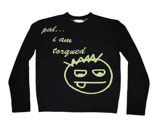 Black Jacquard Knit With Green Torqued Graphic