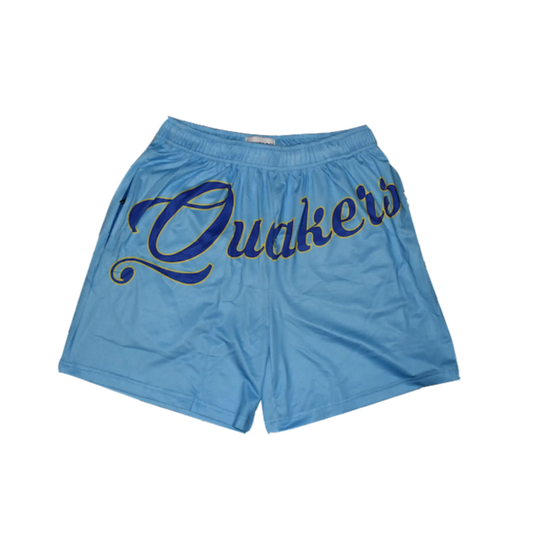 Baby Blue Above Knee Mesh Short Sublimated Script Graphic Baseball